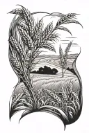 wheat field and tree inside tattoo design idea