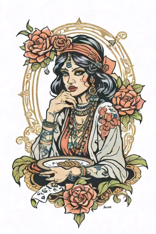 fortune teller woman gypsy tattoo design idea