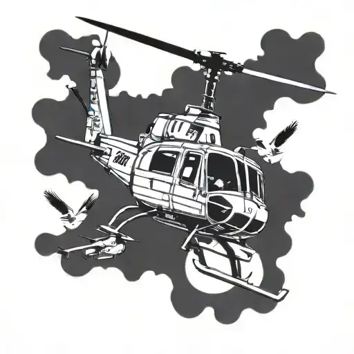 helicopter flying with birds tattoo design idea