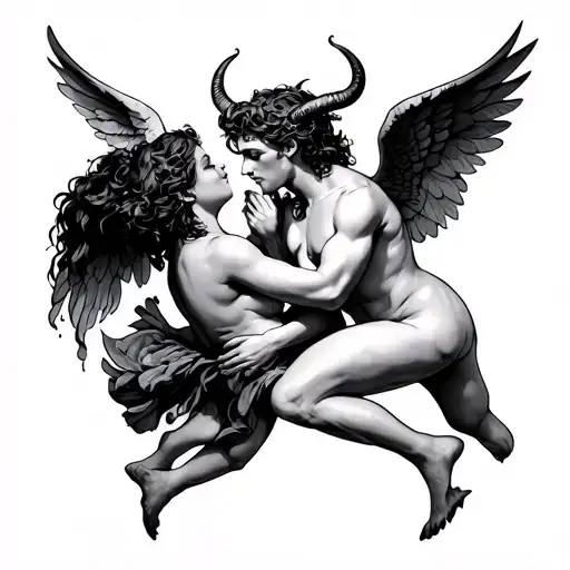Cupid and the devil want to kill tattoo design idea
