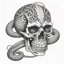 skull inside snake wrapping tattoo design idea