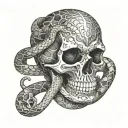 skull inside snake wrapping tattoo design idea