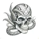 skull inside snake wrapping tattoo design idea