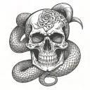 skull inside snake wrapping tattoo design idea