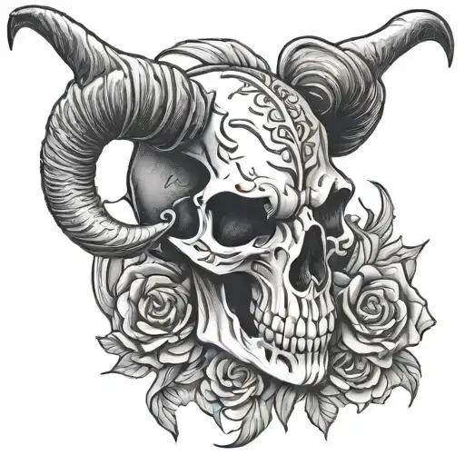 long horn skull tattoo design idea