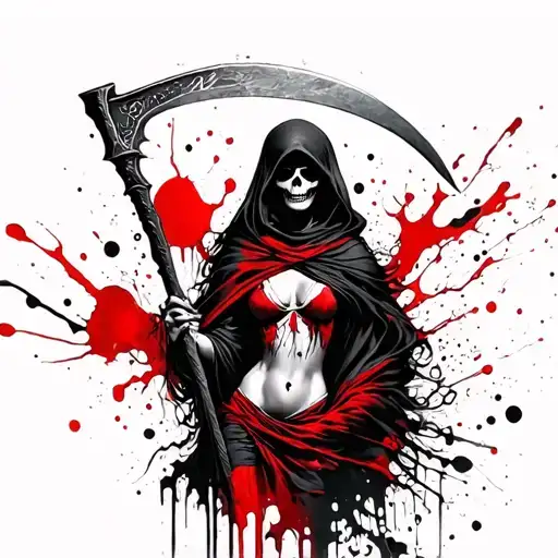 female reaper holding a scythe  tattoo design idea