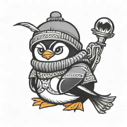 chibi penguin wearing a beanie tattoo design idea