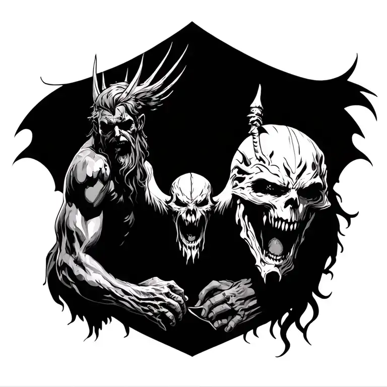 battle of good vs evil Gods victorious tattoo design idea