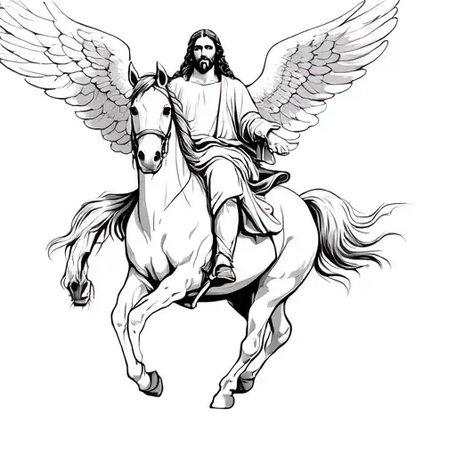 Jesus riding a horse with wings  tattoo design idea