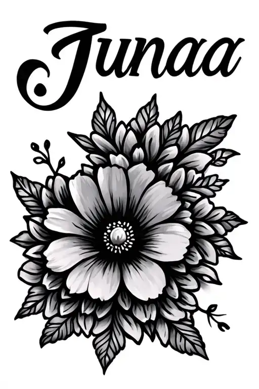 "Juna" Flower Mandala with the name of my children tattoo design idea