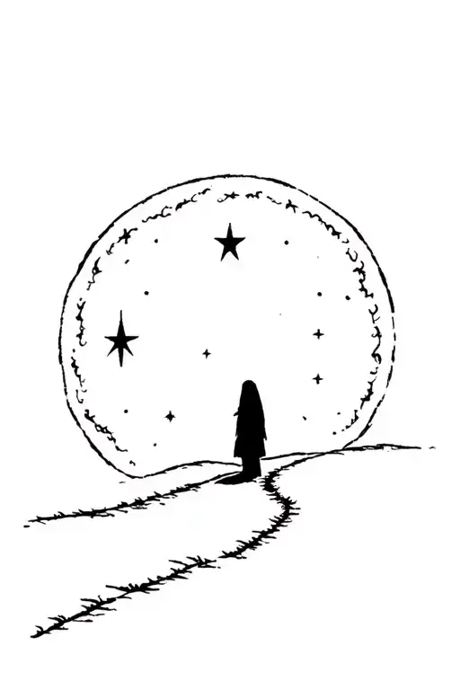 Shadow figure on a path to the north star tattoo design idea