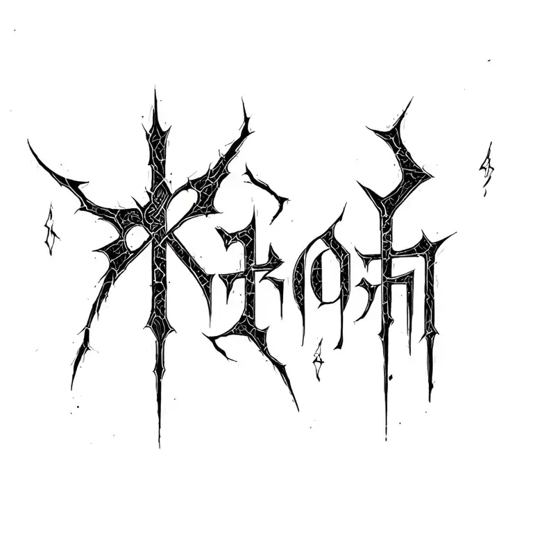 일로나 name is in Gothic cracked font with a small amount of details tattoo design idea