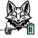 Mechanical fox head logo. Fox head is plugged into a battery. Low detail, simple design. tattoo design idea