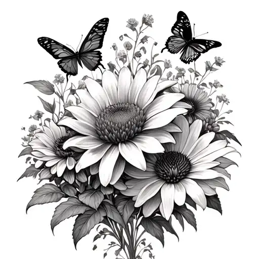 verbena dahlia echinacea and lilly half sleeve tattoo with butterflys tattoo design idea