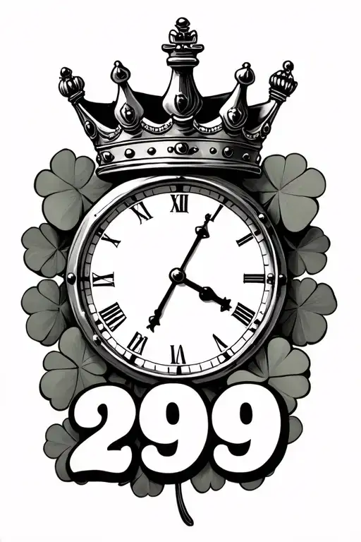 time chess king crown and 4 leaf clover surrounding 1999 on the bottom tattoo design idea