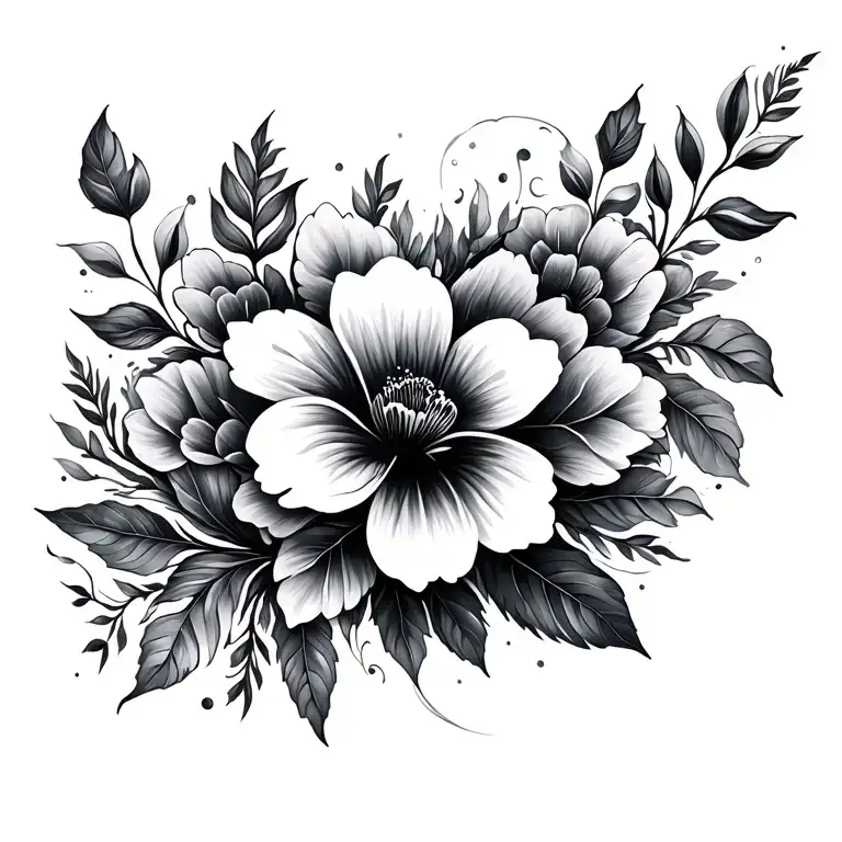 floral swirling leaves and flowers  tattoo design idea