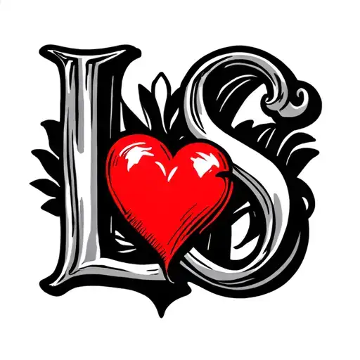 initials L S with a heart tattoo design idea