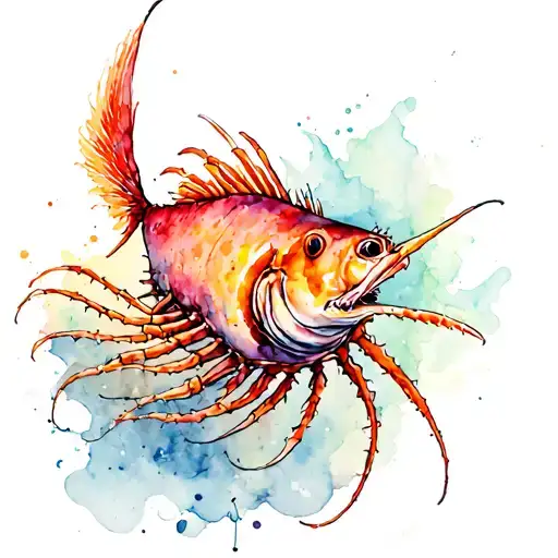 colorful angler fish hunting tattoo design idea