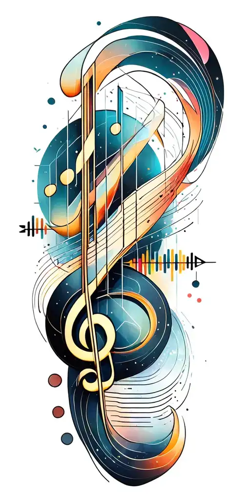 A geometric design incorporating musical notes and waveforms, symbolizing your love for music and your expertise in audio technology tattoo design idea