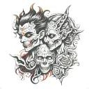 two minds good and evil speak no evil tattoo design idea