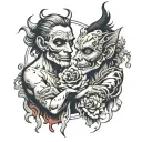 two minds good and evil speak no evil tattoo design idea