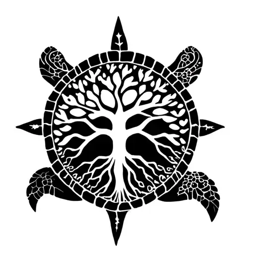 A supernatural turtle from above with the tree of life in the center of the shell tattoo design idea