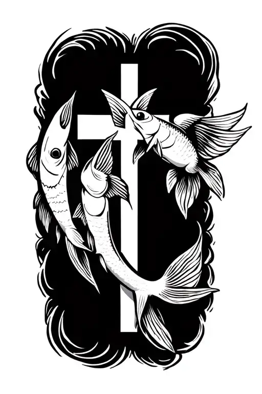 Christian cross with fish tattoo design idea
