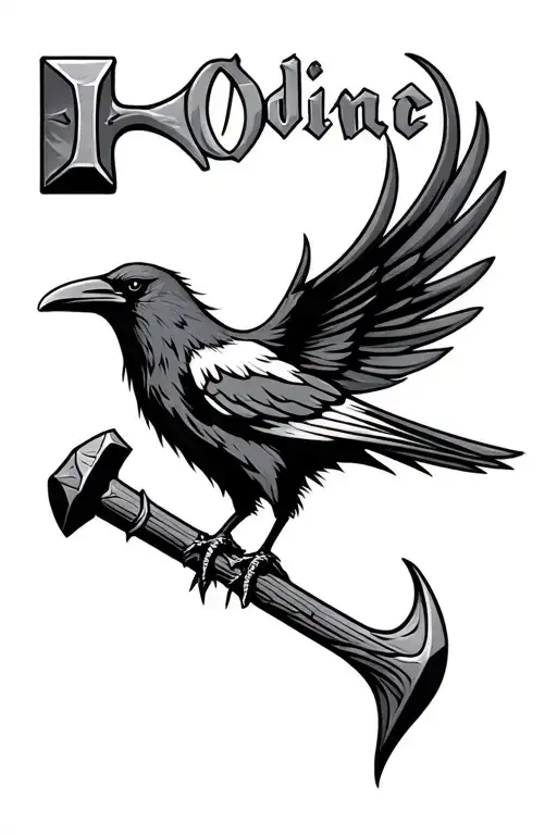 crow and thors hammer with Odin's name tattoo tattoo design idea