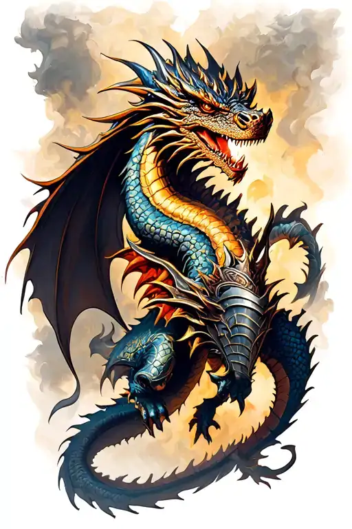 Knight fight Dragon tattoo design idea