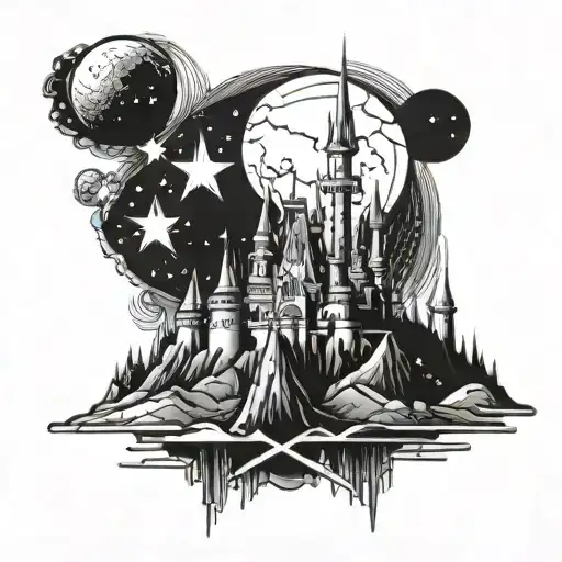 Disney castle space mountain tattoo design idea