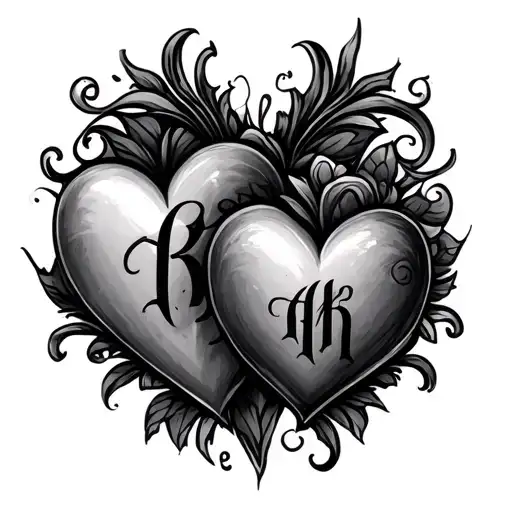 Hearts with initials tattoo design idea