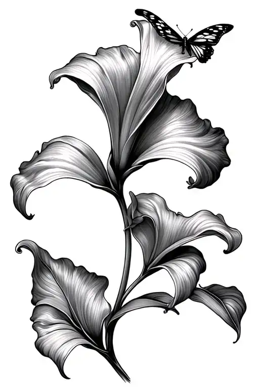 calla Lilly flower with butterfly tattoo design idea