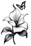 calla Lilly flower with butterfly tattoo design idea