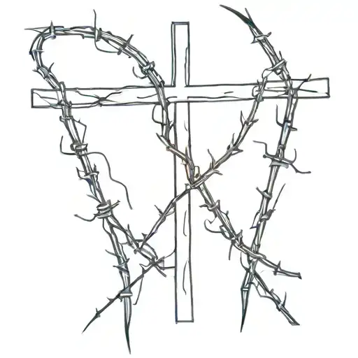 bloody cross wrapped in barbed wire tattoo design idea