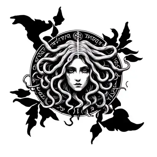 Medusa as a tarot card featuring Nordic runes tattoo design idea