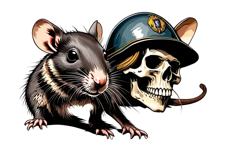 rat and skull wearing soldiers helmet tattoo design idea