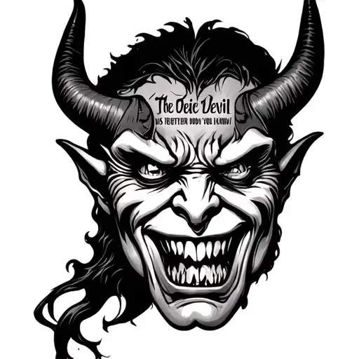 devil face with the words the devil you know is better then the devil you dont tattoo design idea