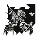  Aztec warrior with a background of pyramid and hummingbirds tattoo design idea