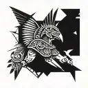  Aztec warrior with a background of pyramid and hummingbirds tattoo design idea