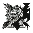  Aztec warrior with a background of pyramid and hummingbirds tattoo design idea