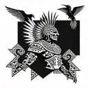  Aztec warrior with a background of pyramid and hummingbirds tattoo design idea