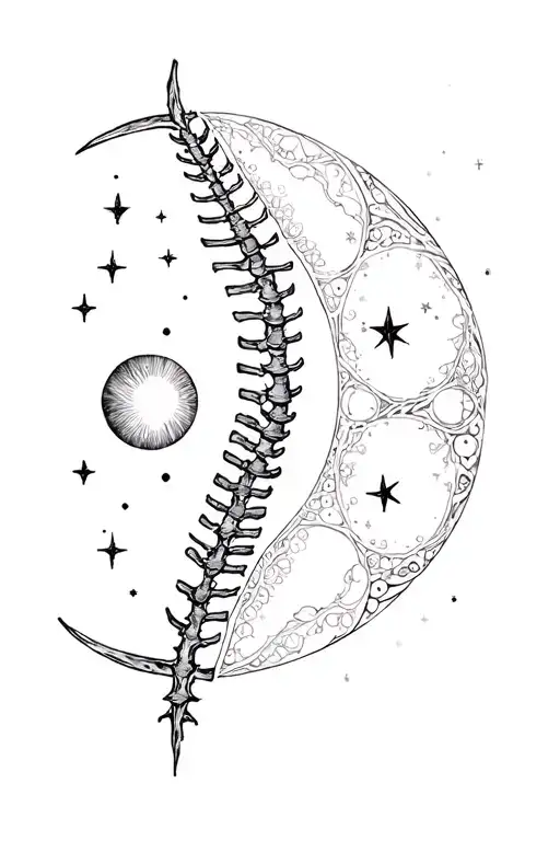 celestrial, spine tattoo, moon phases, stars tattoo design idea