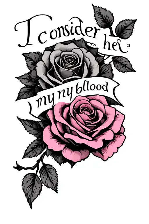 "I consider her my blood " pinky promise with roses  tattoo design idea
