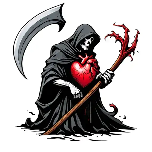 heart attack reaper holding a scythe tattoo design idea