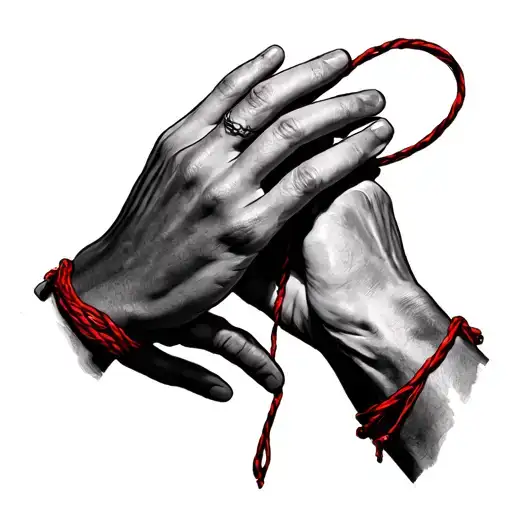 two hands with a red string tattoo design idea