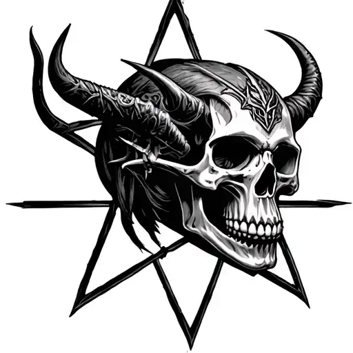 Skull and Diablo Video Game With Pentagram tattoo design idea