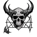 Skull and Diablo Video Game With Pentagram tattoo design idea
