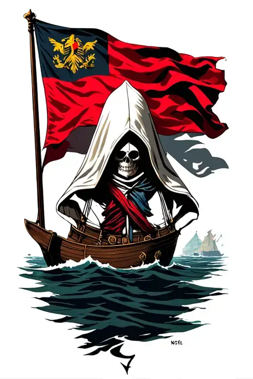 one piece flag with assassin creed black flag intertwined tattoo design idea