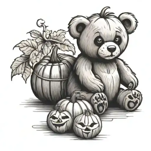 teddy bear with pumpkin tattoo design idea
