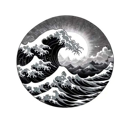 Philippine sun over the great wave off kanagawa painting tattoo design idea